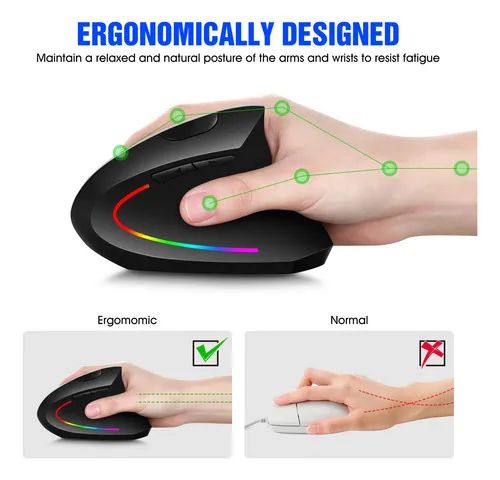 Mouse Vertical Ergonômico Gamer com LED RGB - Foto 3