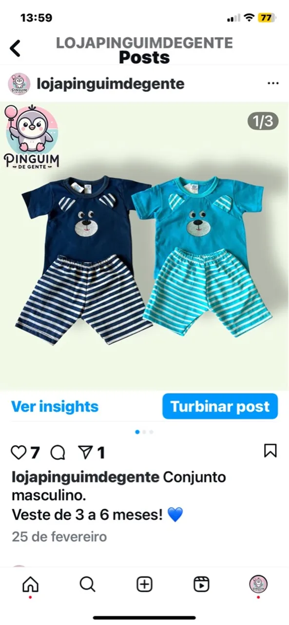30 Conjunto masculino e feminino infantil 3 a 6 meses