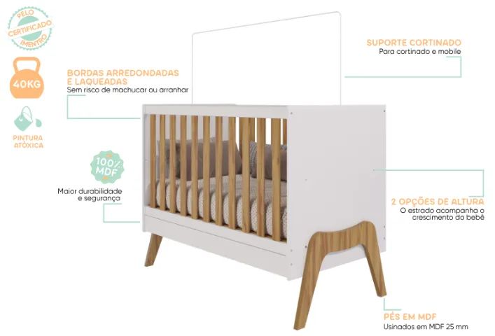 Berço Cama Americano Guti, 100% MDF - Peroba - Foto 5