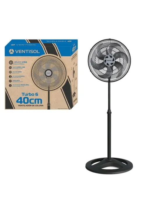 Ventilador De Coluna Preto 40cm Turbo 6 Pás 220V