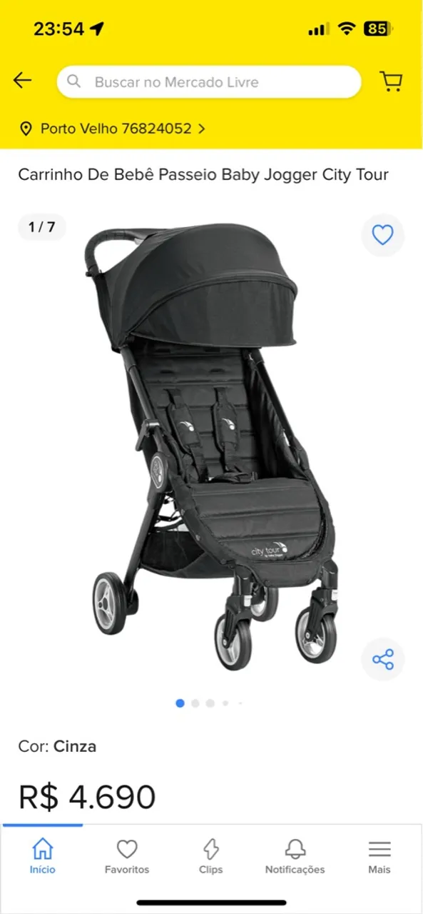 Carrinho de Bebê Passeio Baby Jogger City Tour Cinza