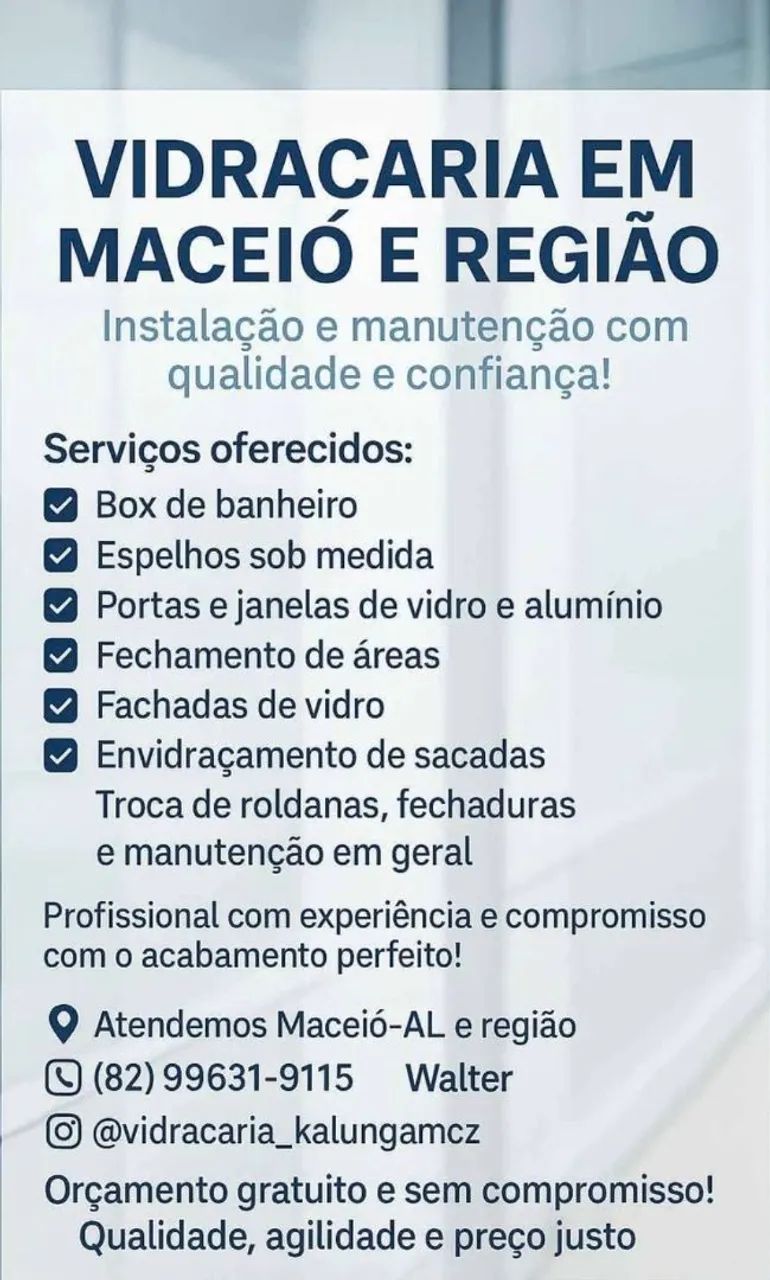 Instalação e manutenção em vidros e esquadrias 