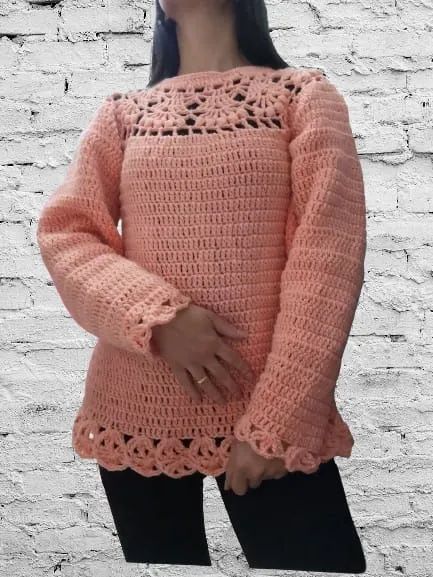 BLUSA DE CROCHE COR CORAL