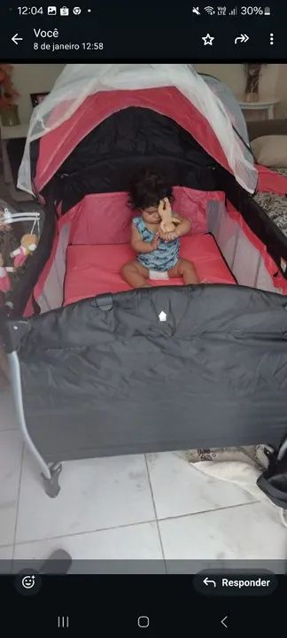 Berço portátil para bebê com mosquiteiro - rosa - Foto 2