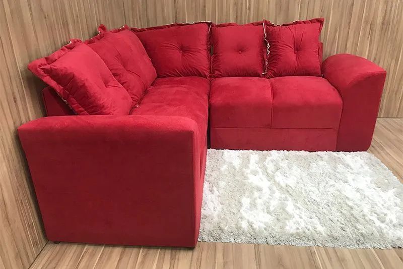 Sofá de Canto 5 Lugares Suede Vermelho - Foto 3