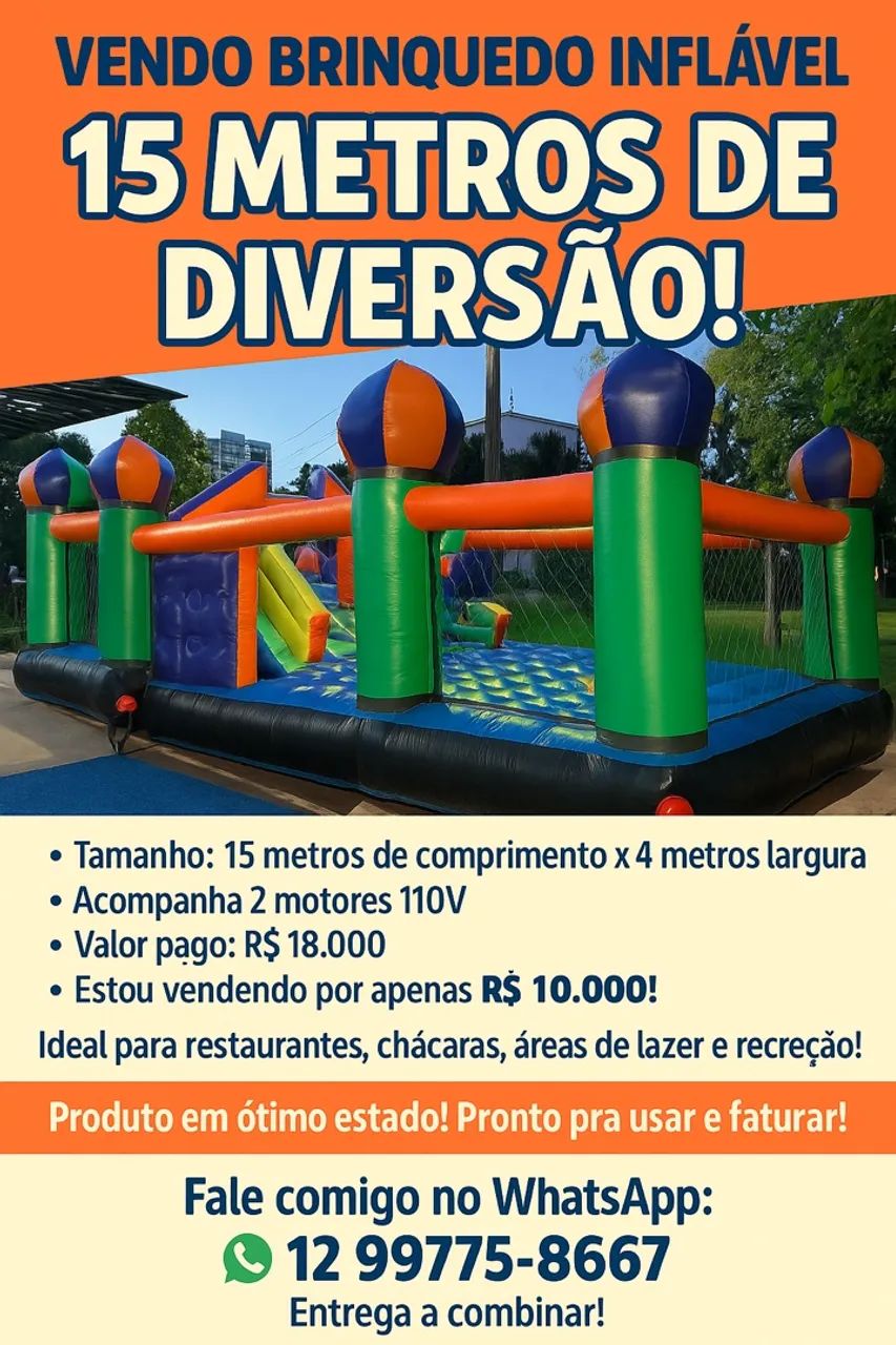 Brinquedo Inflável 15 Metros de Diversão!