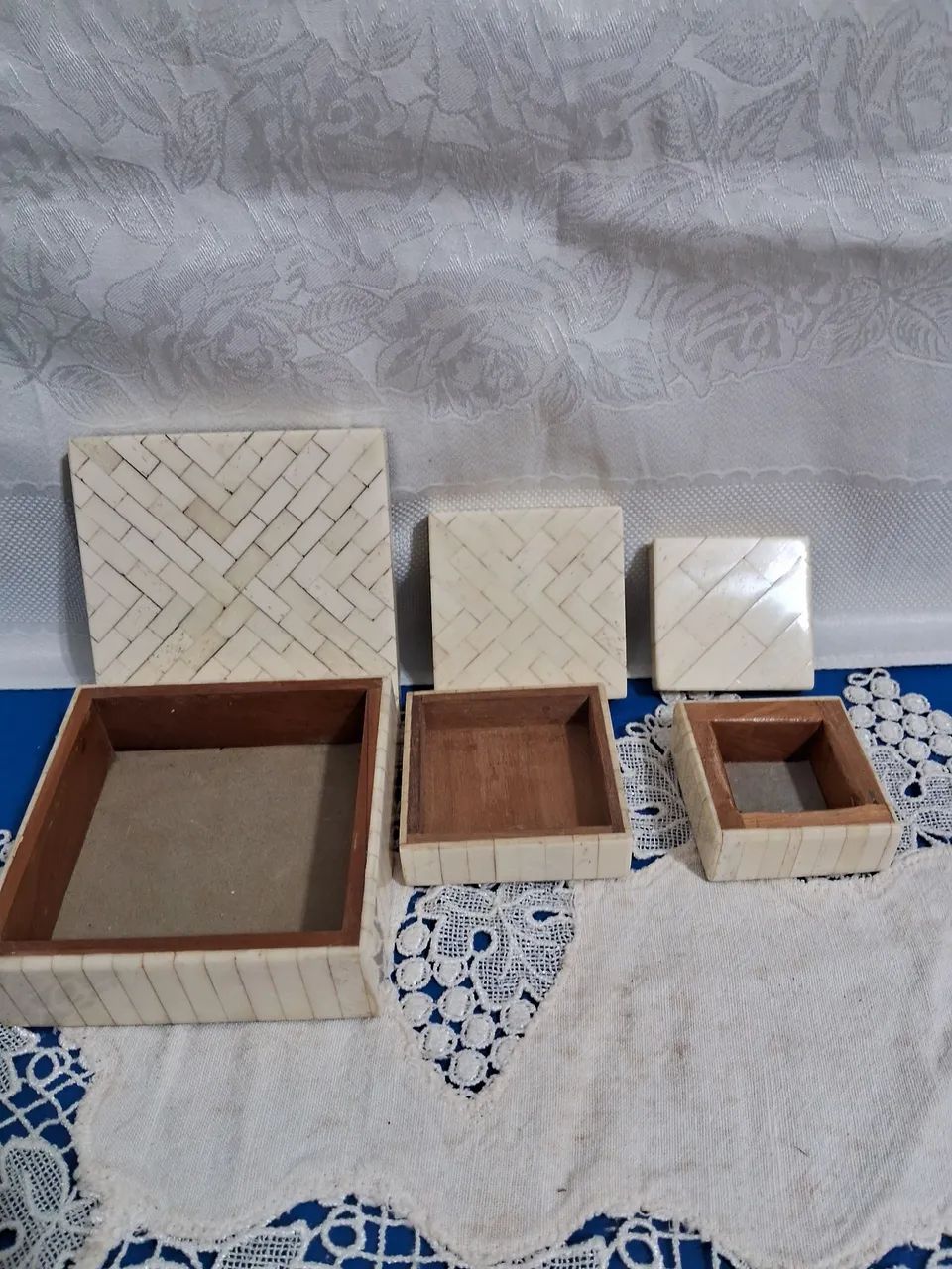 Conjunto de Caixas Antigas em Osso - Artesanato Fino e Raro - Foto 2