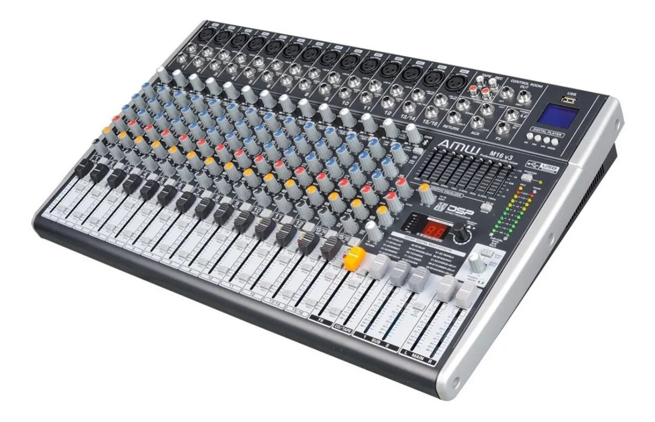 Mesa de som e vários equipamentos de som profissional 