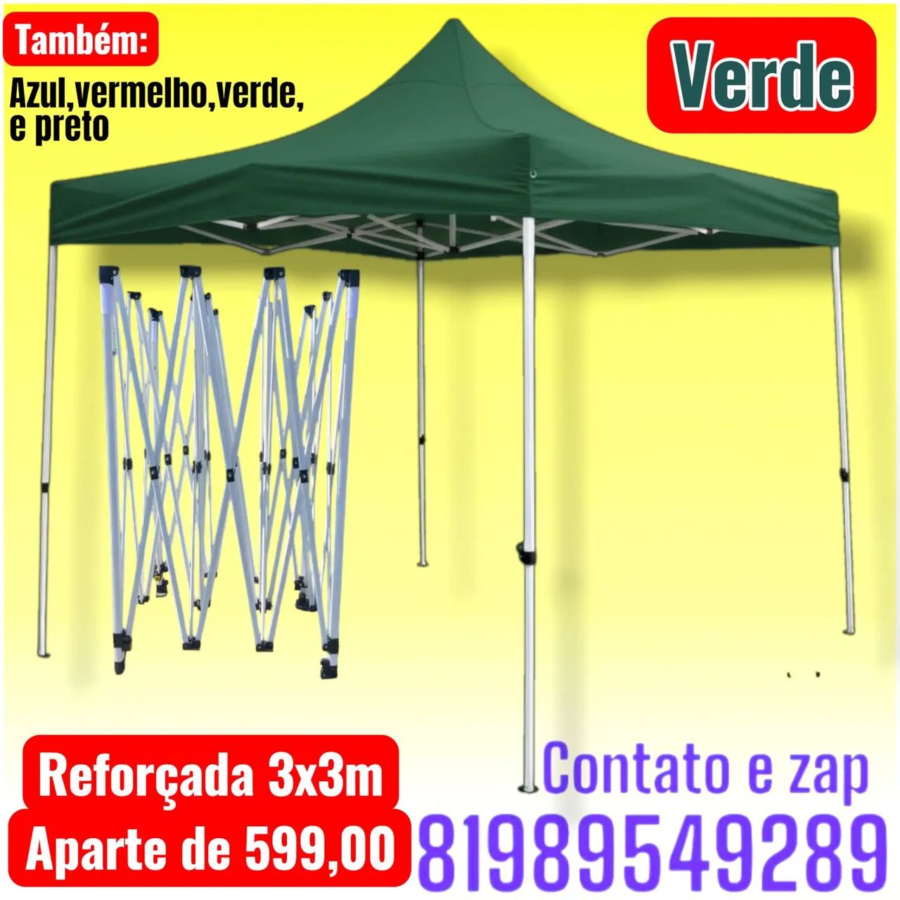 Tenda de cor verde reforçada sanfonada 