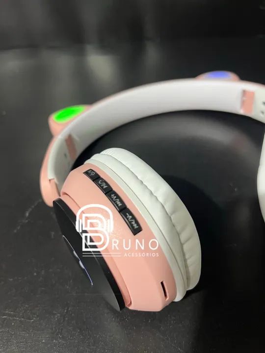 Fones de Ouvido Bluetooth Gato - Com Led - Rosa - Foto 2