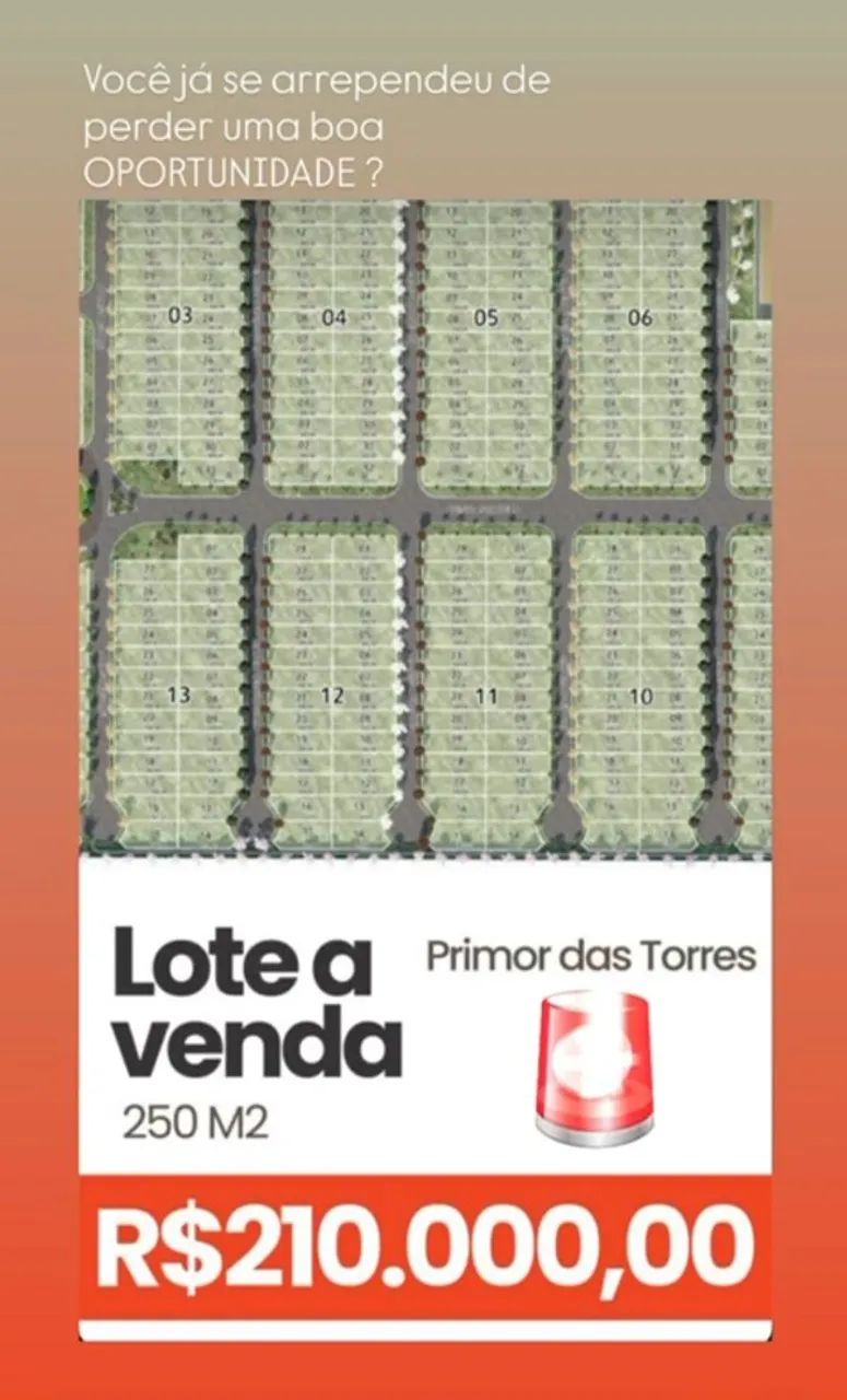 Terreno condomínio primor das torres 250mts 