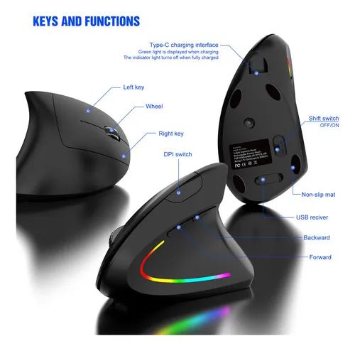 Mouse Vertical Ergonômico Gamer com LED RGB - Foto 2