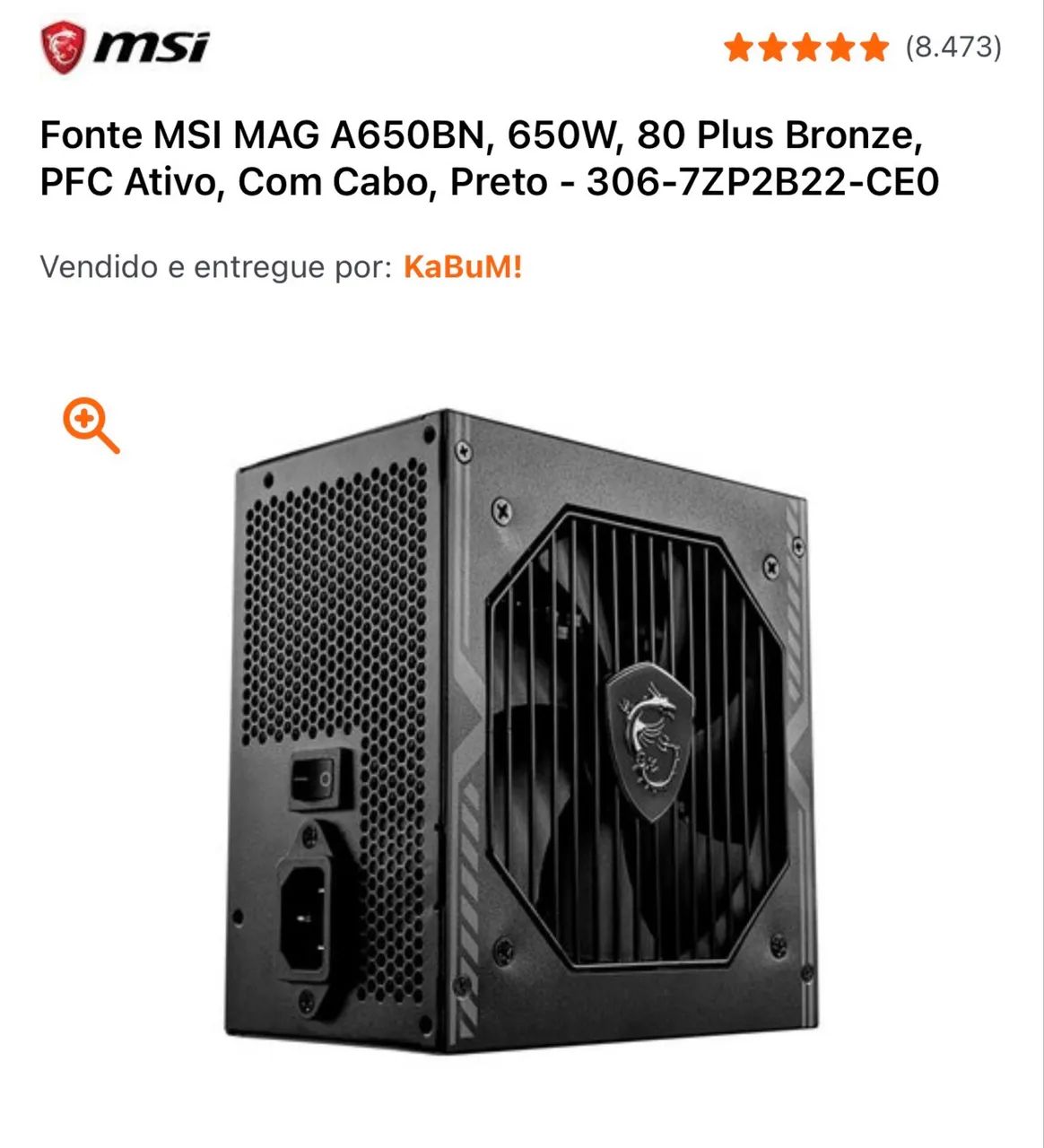 Fonte 650w MSI 80 Plus bronze