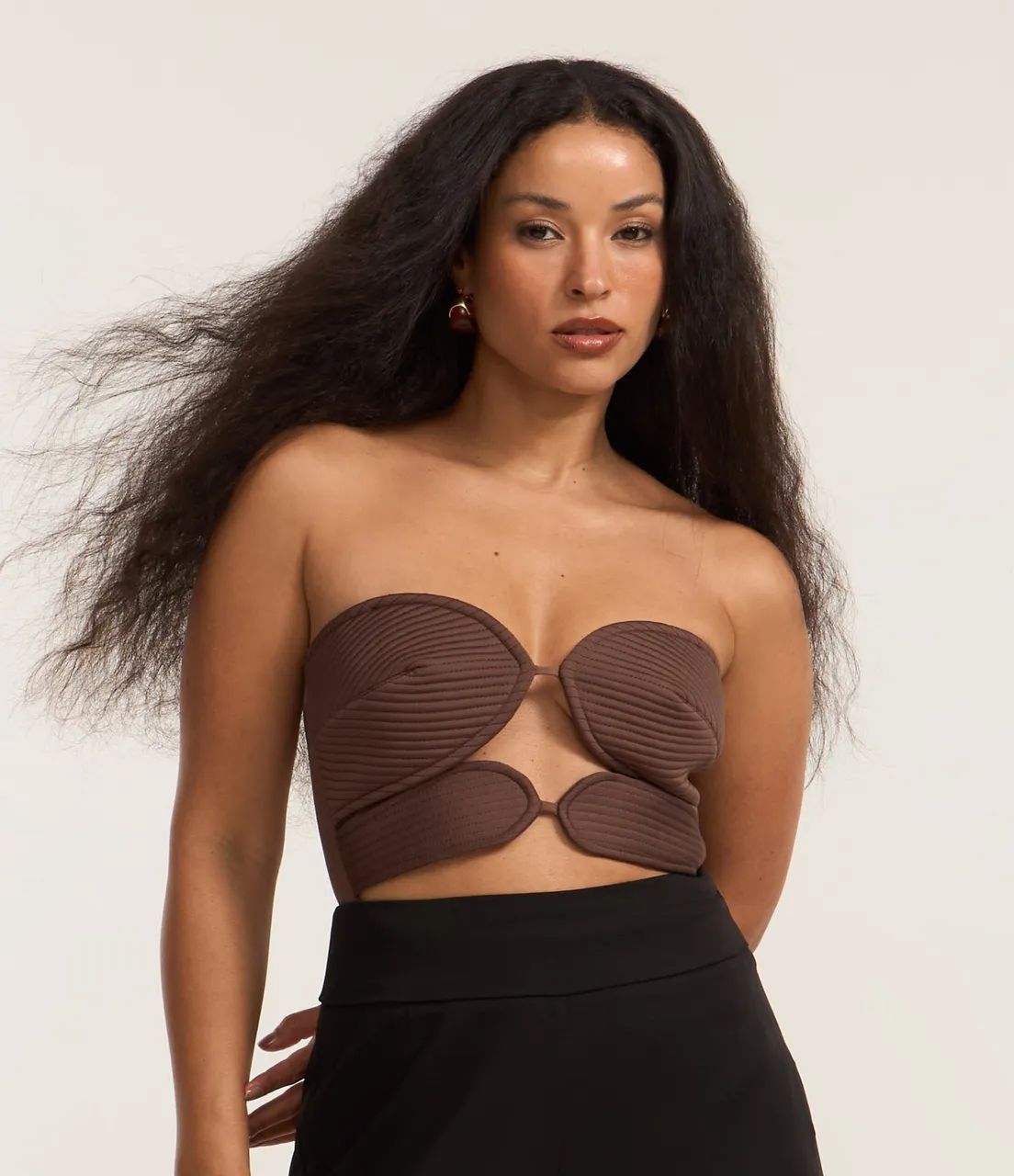 Body Em Microfibra Bicolor Com Busto Pespontado Marrom
