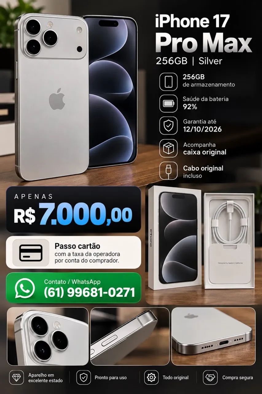 iPhone 17 Pro Max 256gb Silver na Garantia - Celulares e