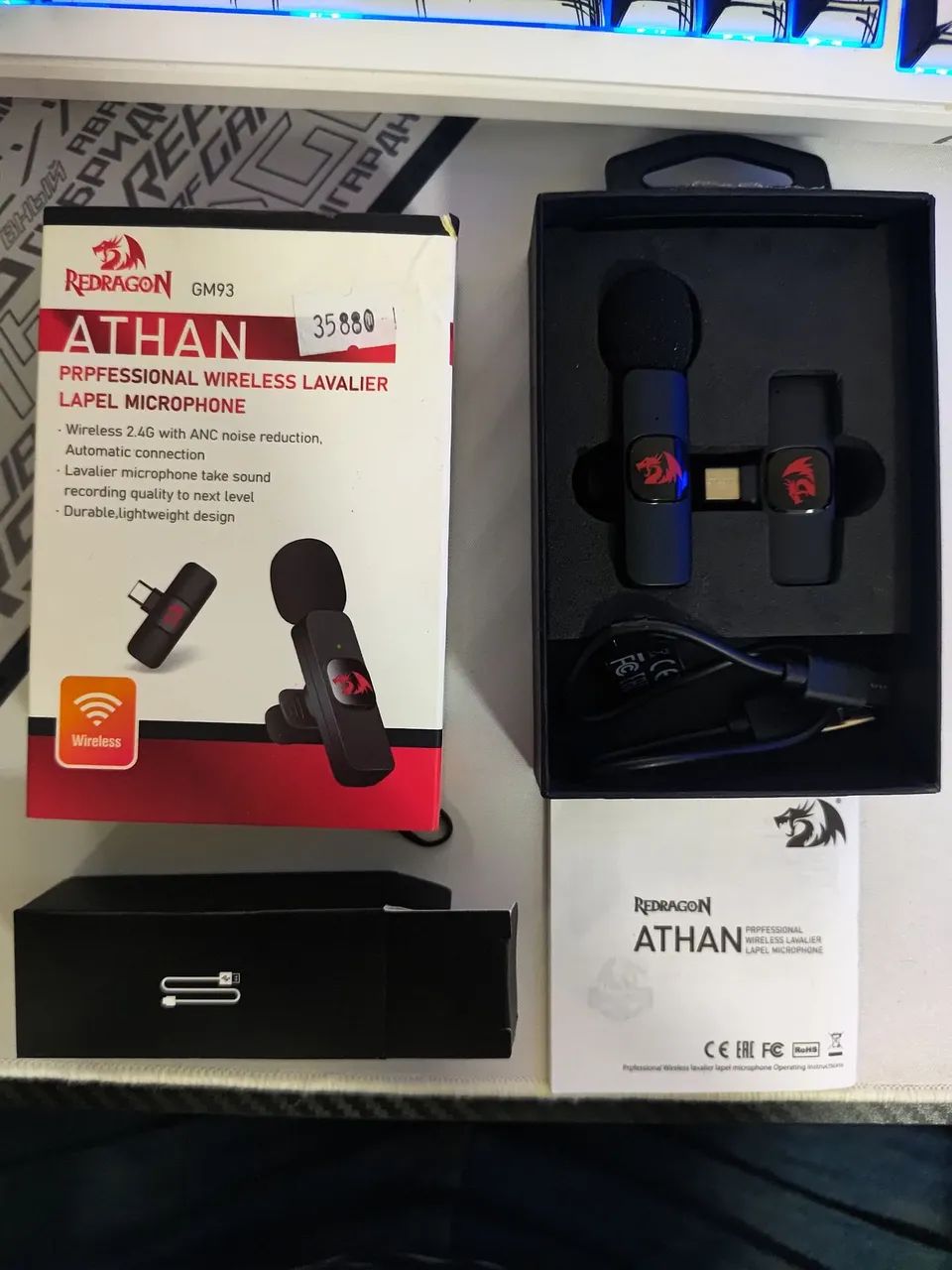 Microfone Lapela Sem Fio Redragon Athan GM93 USB-C 2.4GHz com ANC para Android e iPhone - Foto 3