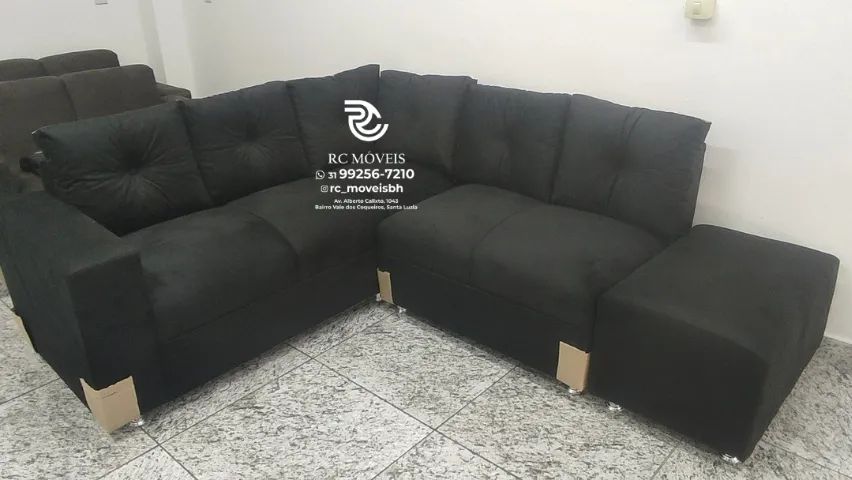 Sofá de Canto com Puff Material suede D33 Confortável Direto da Fábrica - Foto 3