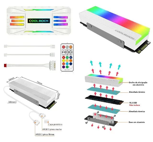 KIT RGB - Central, Hub, Switch pra Coolers e RGB e Dissipador MVME M.2 RGB