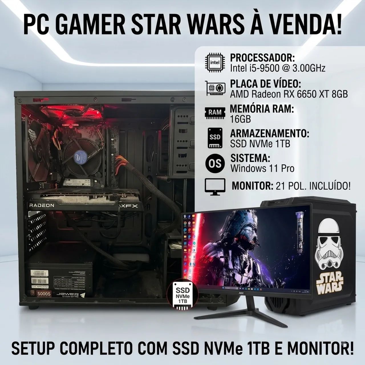 Pc Gamer i5 9 geração + placa RX 6650XT - Foto 4