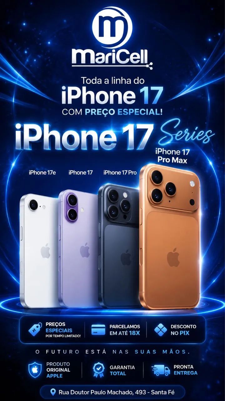 iPhone 17 PRO MAX 5G 256GB e 512GB Novo com 1 ano de Garantia Apple