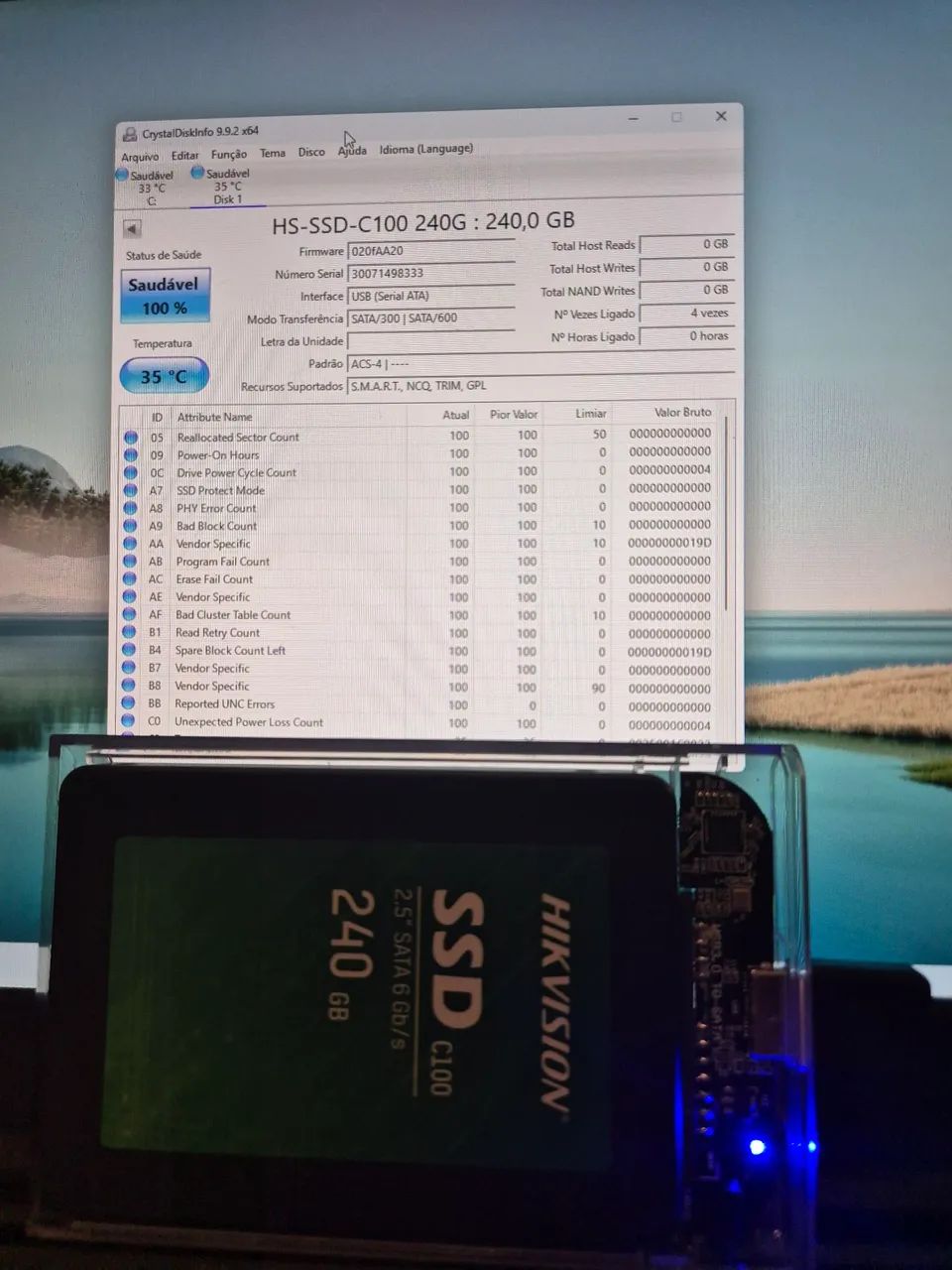 Ssd 256 Hikvision saude 100% 0 horas de uso - Armazenamento
