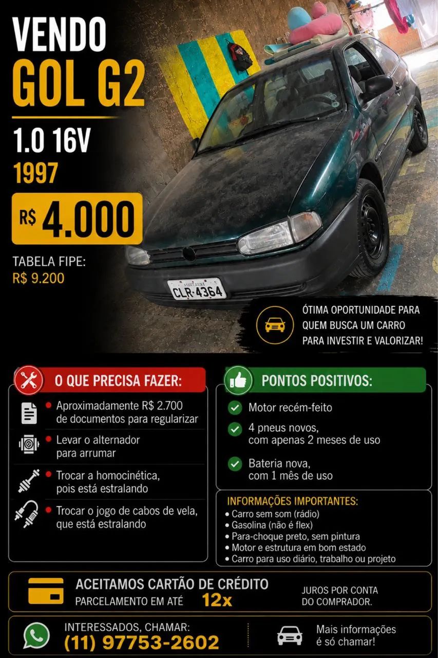 Volkswagen Gol Geração II 1.0 16V 70cv MI Gasolina Mec. (1000) 2P 1998