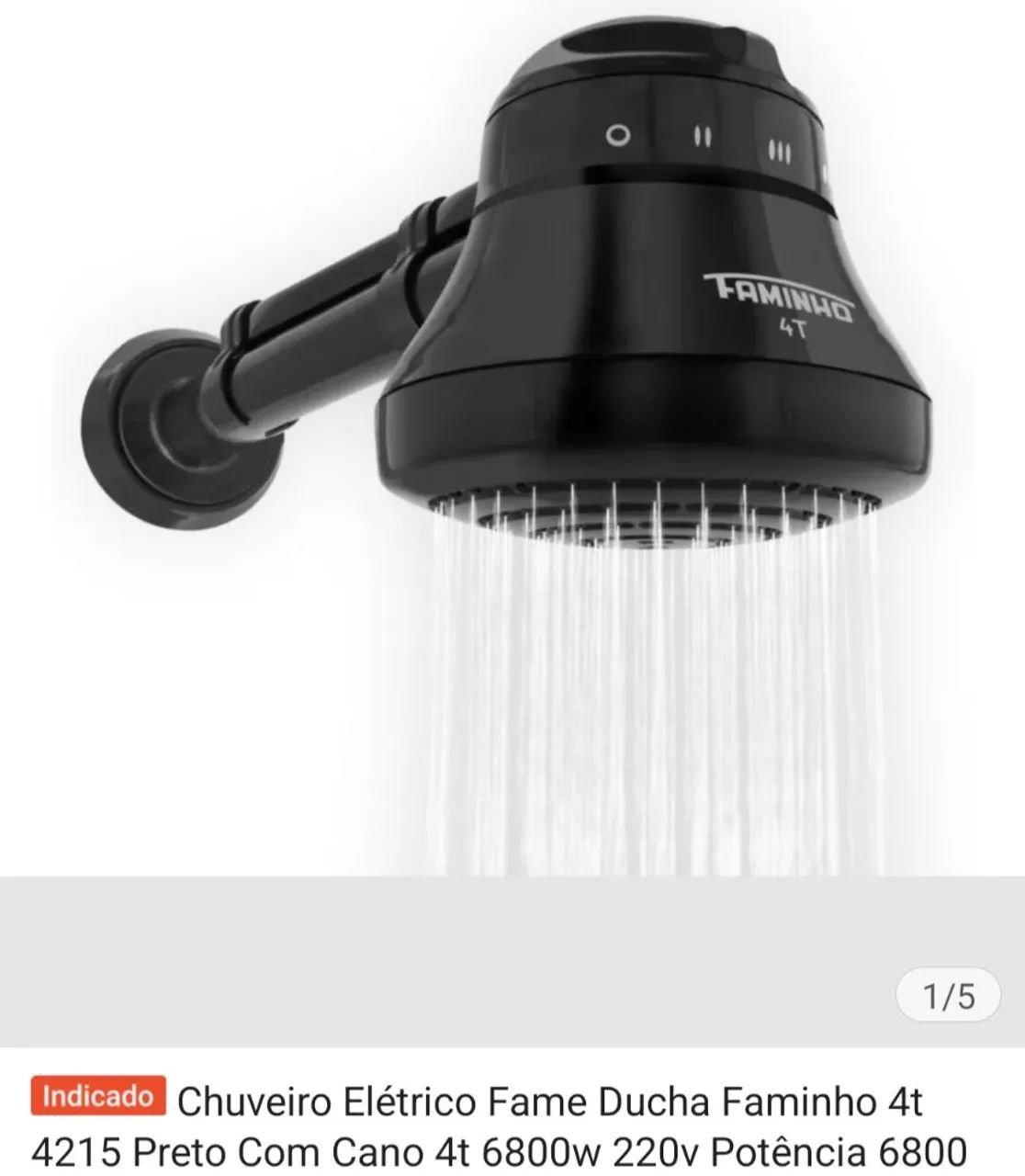 Chuveiro faminho preto 4 t 220v 6800w