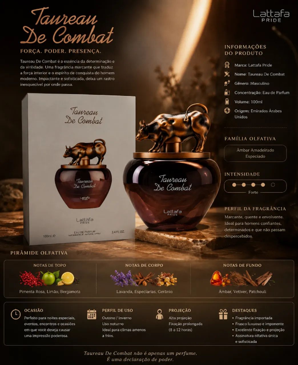 Perfume Lattafa Pride Taureau De Combat Eau De Parfum 100ml - Foto 3