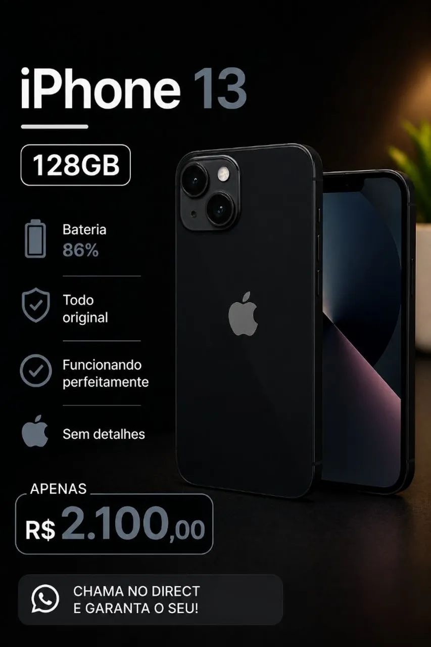 ? iPhone 13 128gb - Bateria 82% - Semi Novo 