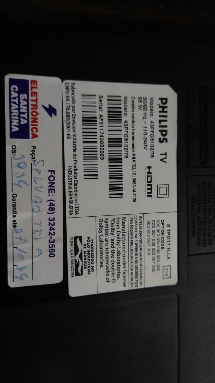 Sucata de tv Philips 43PFG5102/78 p/ peças ou conserto. - Peças e ...