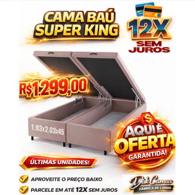 Cama Baú com amplo espaço interno - ideal para guardar roupas, cobertas e muito mais.