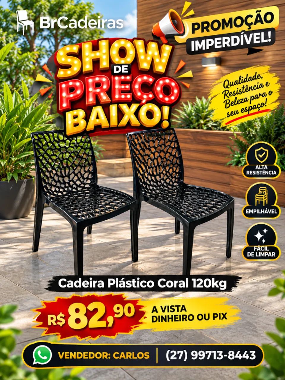 Cadeira Plástico Coral 120kg 