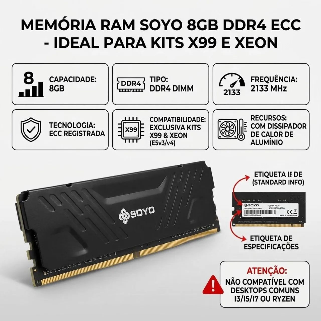 Memória ram ddr4 8gb ECC 