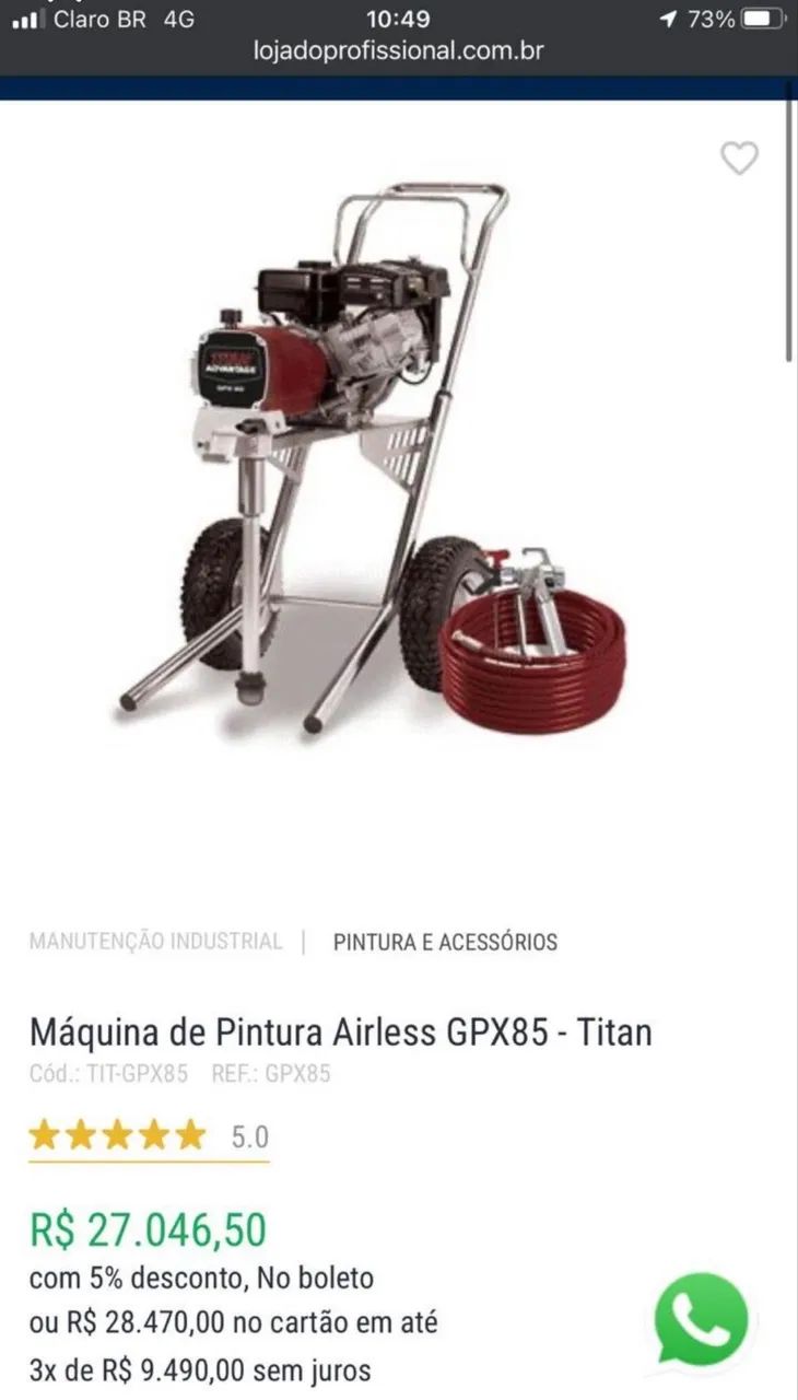 Máquina Airless Titan Gpx 85 à Gasolina Massa Corrida Tinta - Foto 2