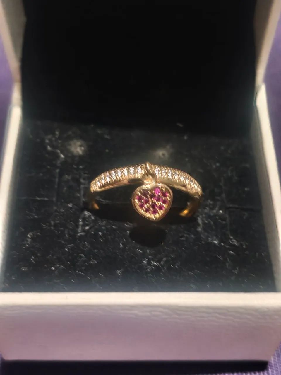 Anel de ouro 18k com pingente de coração com rubi - Foto 3