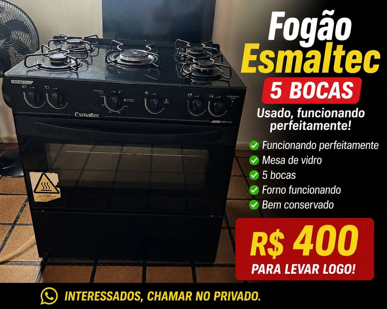 Fogão esmaltec 5 boca,mesa de vidro,automático. 