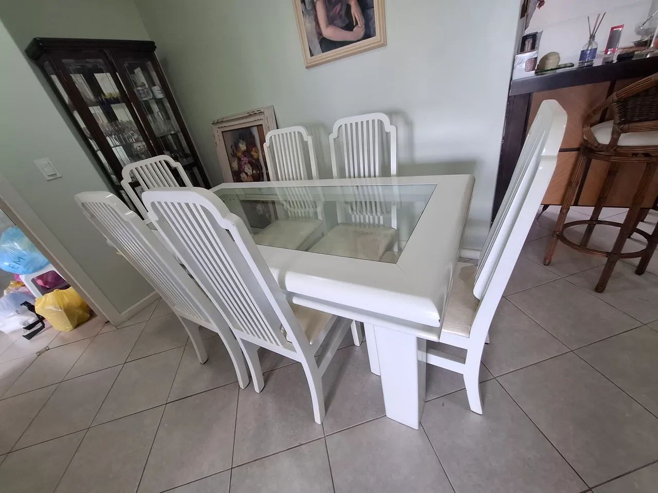 Mesa de jantar branca madeira solida 6 cadeiras65579521410179124