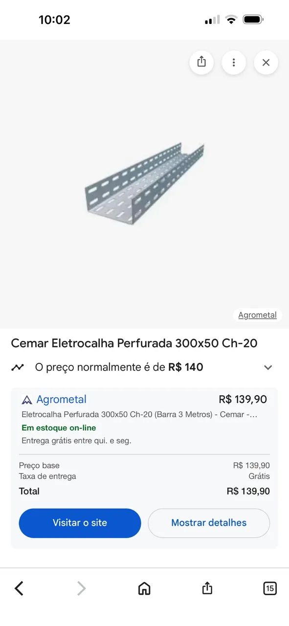 Eletrocalha Perfurada 300x50 Ch-20 - Foto 6