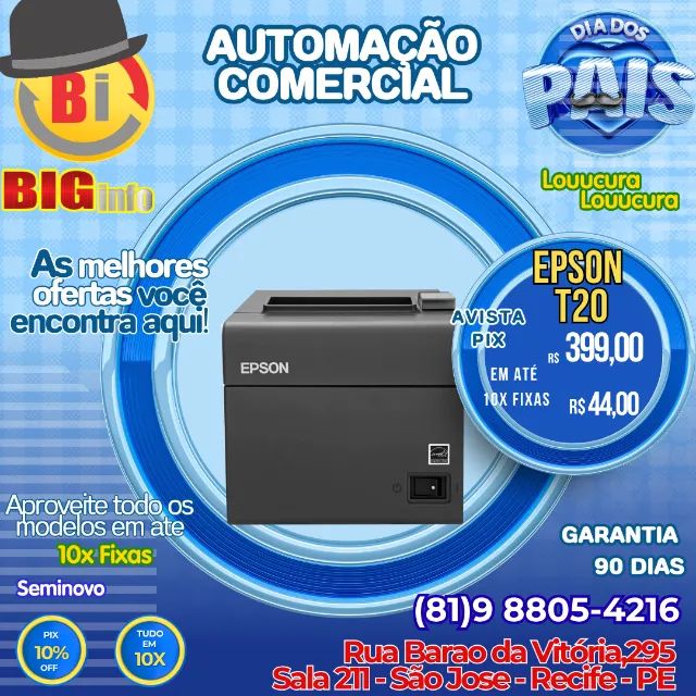 Impressora Termica Epson T20 - Em ate 10x Fixas 
