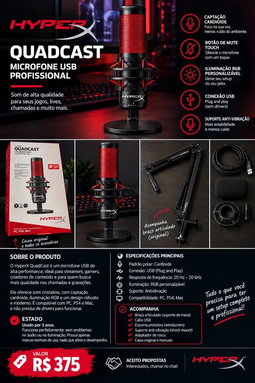 HyperX QuadCast: Design Premium e Alta Definição