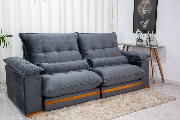 Sofá Reclinável Retrátil Cinza Puro 2m20cm  - Foto 2