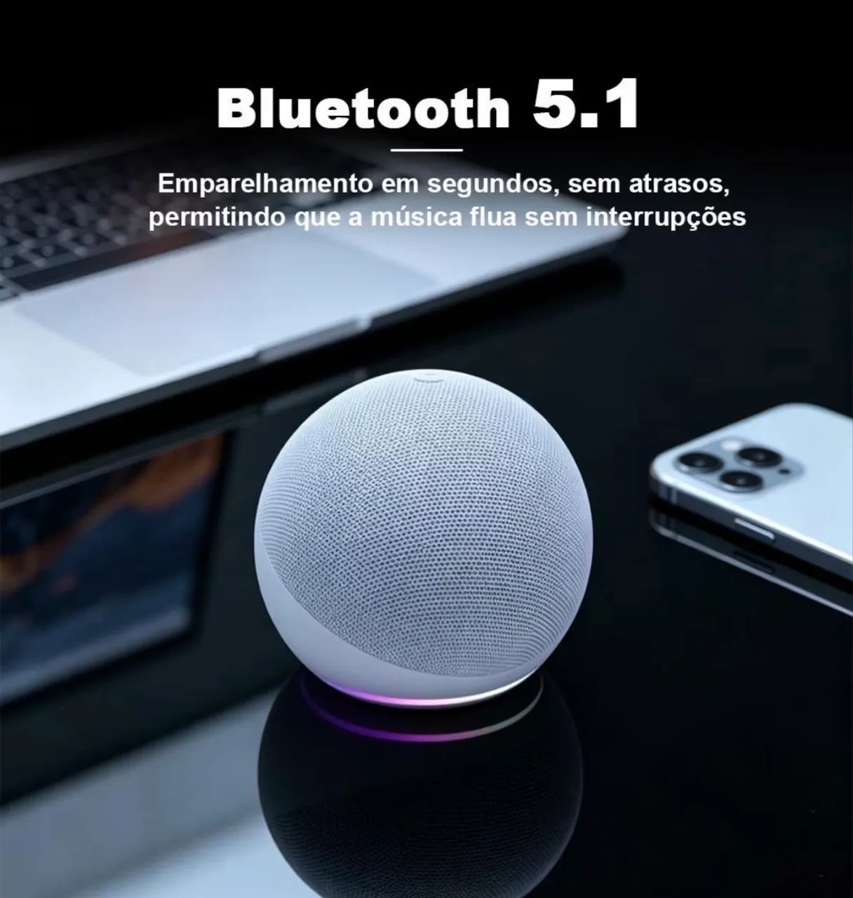 Caixa de Som Bluetooth ALEXA - Design Estilo Echo Dot, Som Forte e LED RGB  - Foto 3
