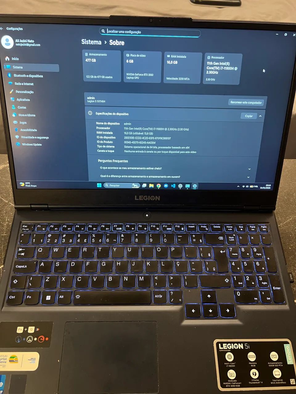 NOTEBOOK LEGION I7 + RTX 3060 - Foto 3