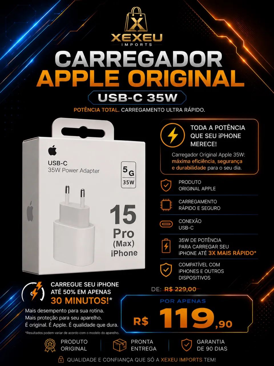 Fonte carregador Apple 35w