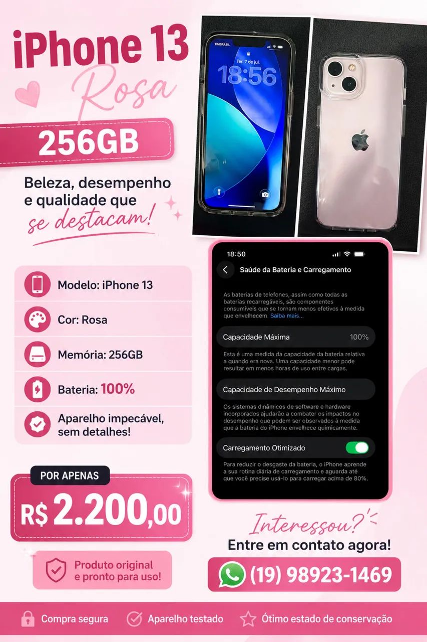iPhone 13 rosa 256gb bateria 100% - Foto 4