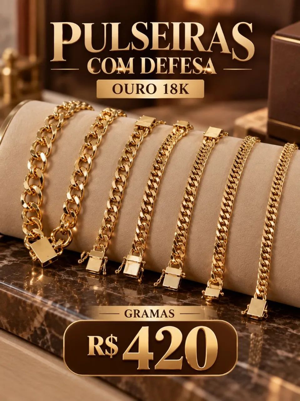Pulseira de Ouro 18K,  COM DEFESA 