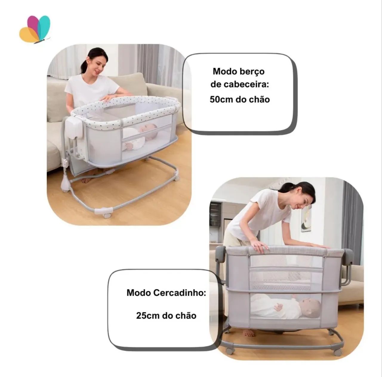 Berço Bluetooth Balanço Automático Duas Alturas Estampado - Foto 4