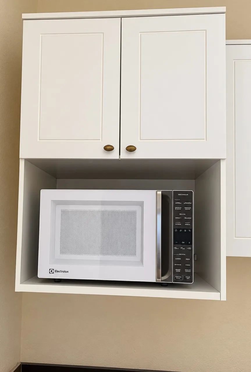 Armário Aéreo de Cozinha Branco com Nicho para Micro-ondas