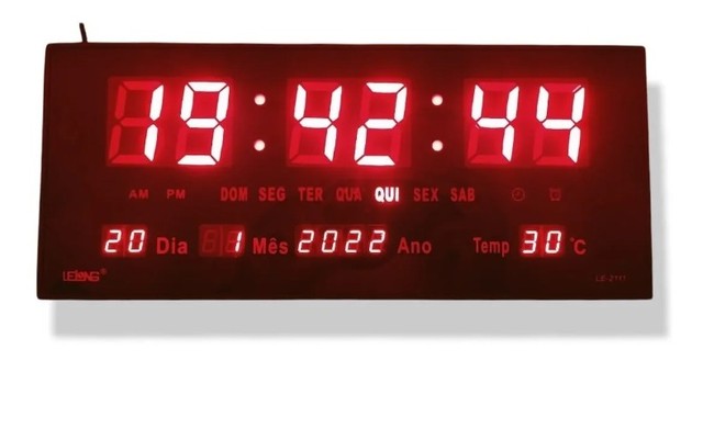 Relógio Parede Led Digital Grande 36cm Termômetro Calendario - Loja Natan Abreu  - Foto 2