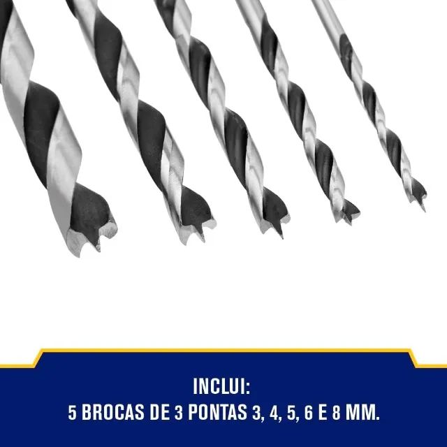 Jogo de Brocas 3 Pontas para Madeira 3 a 8mm 5 Peças Irwin 1865316 - Foto 3